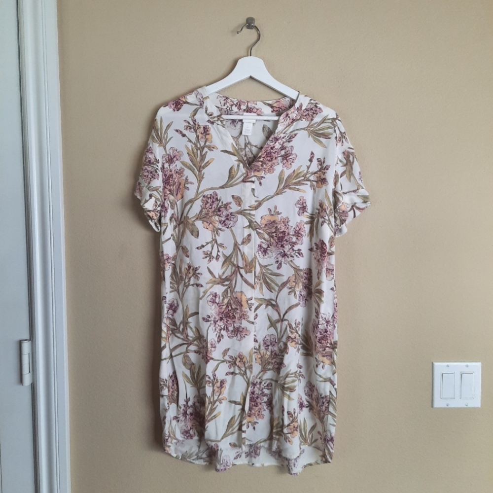 H&M Flowy Shirt Dress Tunic Floral Breezy Coastal Fishermans Summer